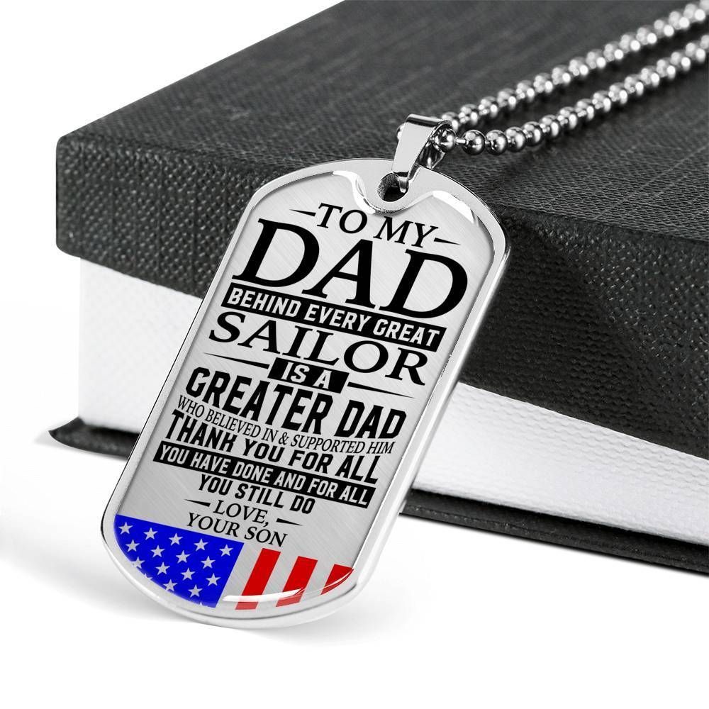 Dad Dog Tag Father's Day Gift, Sailor's Dad - Thank You For All You Do - Love Son Dog Tag Military Chain Custom Engraved