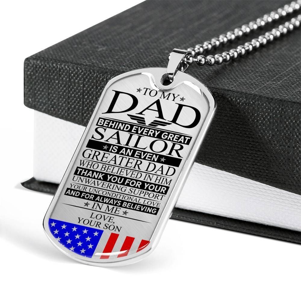 Dad Dog Tag Father's Day Gift, Sailor's Dad Unconditional Love Dog Tag Military Chain Necklace Custom Engraved