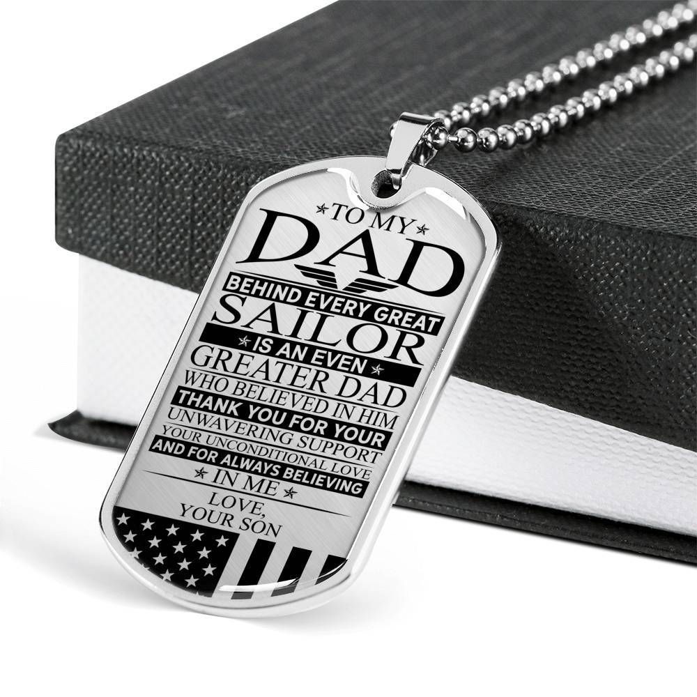 Dad Dog Tag Father's Day Gift, Sailor's Dad Unconditional Love Dog Tag Military Chain Necklace