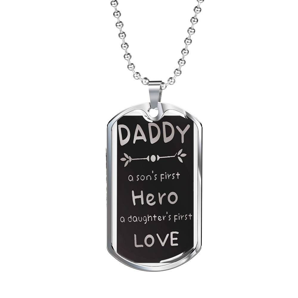 Dad Dog Tag Father's Day Gift, Son's Hero Daughter's Love Dog Tag Military Chain Necklace Giving Daddy