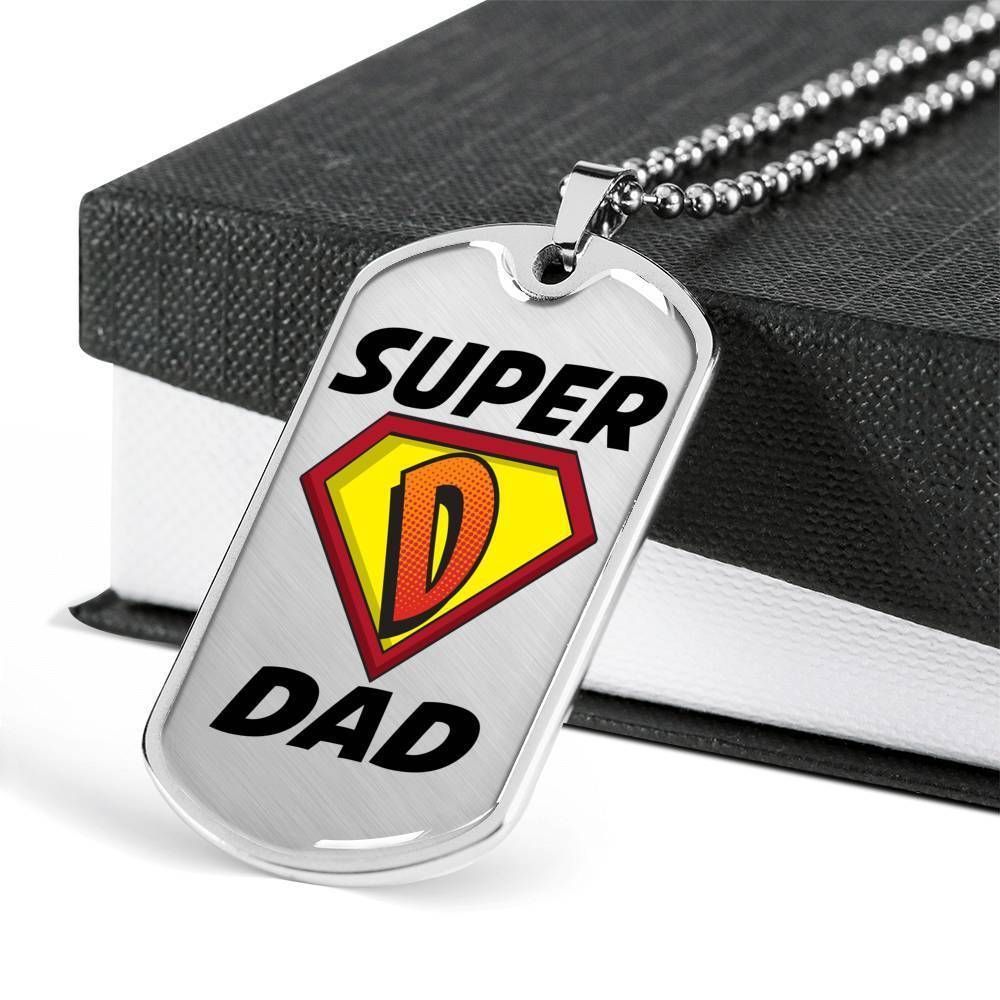 Dad Dog Tag Father's Day Gift, Super Dad Dog Tag Military Chain Necklace Father's Day For Dad Dog Tag