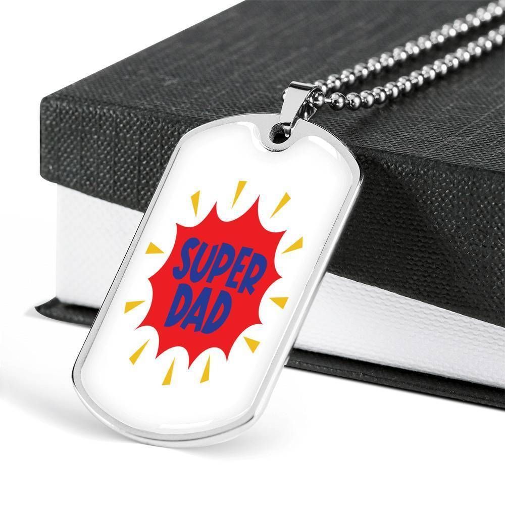 Dad Dog Tag Father's Day Gift, Super Dad Dog Tag Military Chain Necklace Gift For Daddy Dog Tag