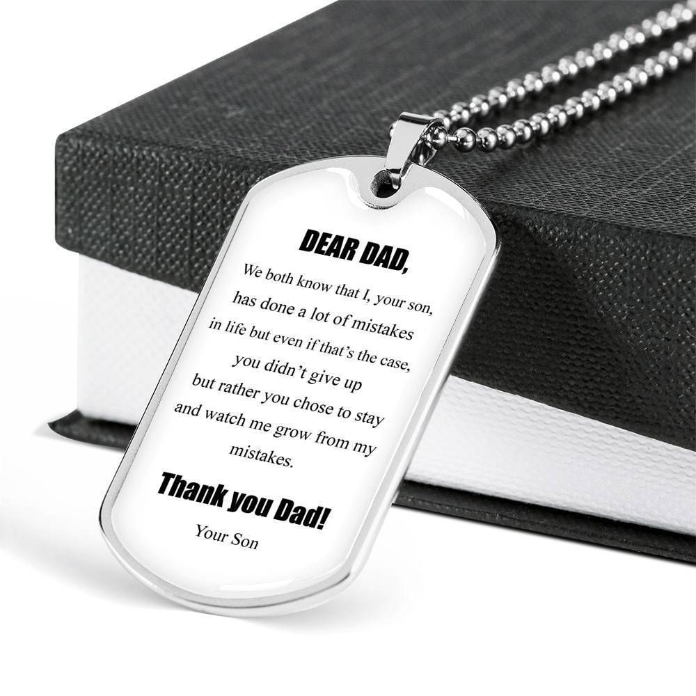 Dad Dog Tag Father's Day Gift, Thank You Dad Message Dog Tag Military Chain Necklace Gift For Dad