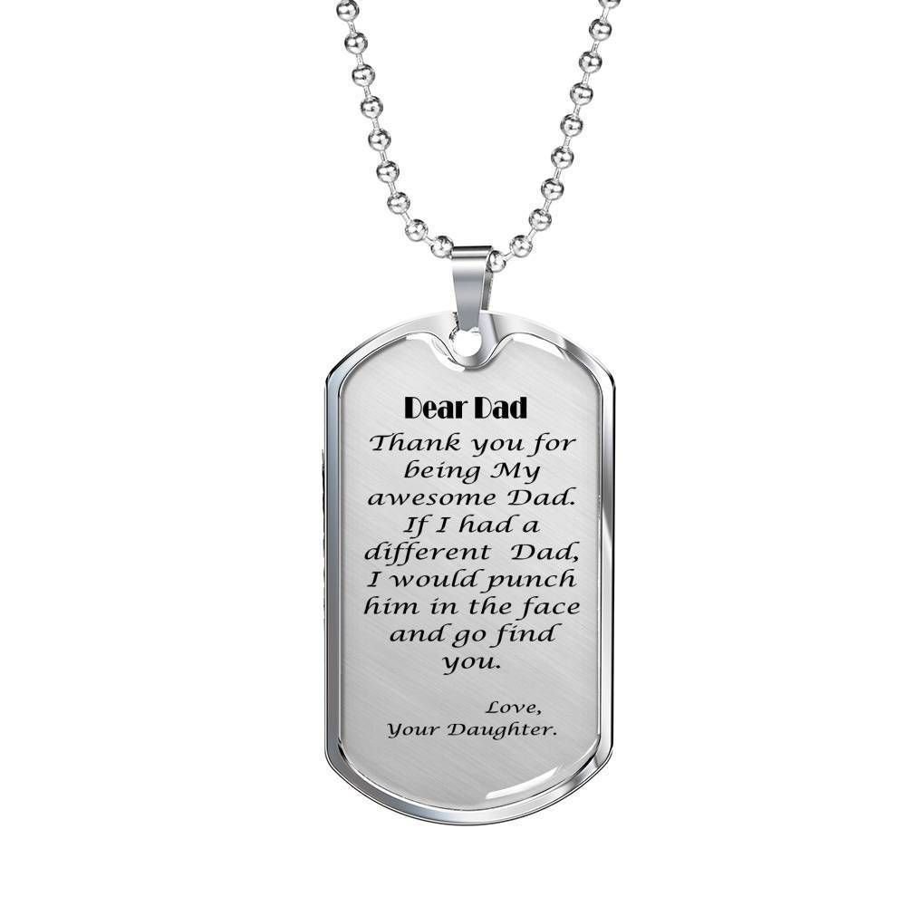 Dad Dog Tag Father's Day Gift, Thanks For Being My Awesome Dad Dog Tag Military Chain Necklace For Dad