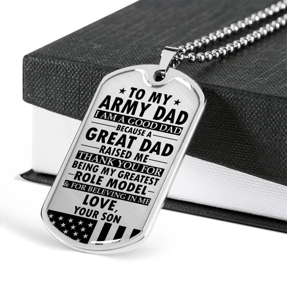 Dad Dog Tag Father's Day Gift, Thanks For Being My Greatest Role Model Dog Tag Military Chain Necklace For Army Dad
