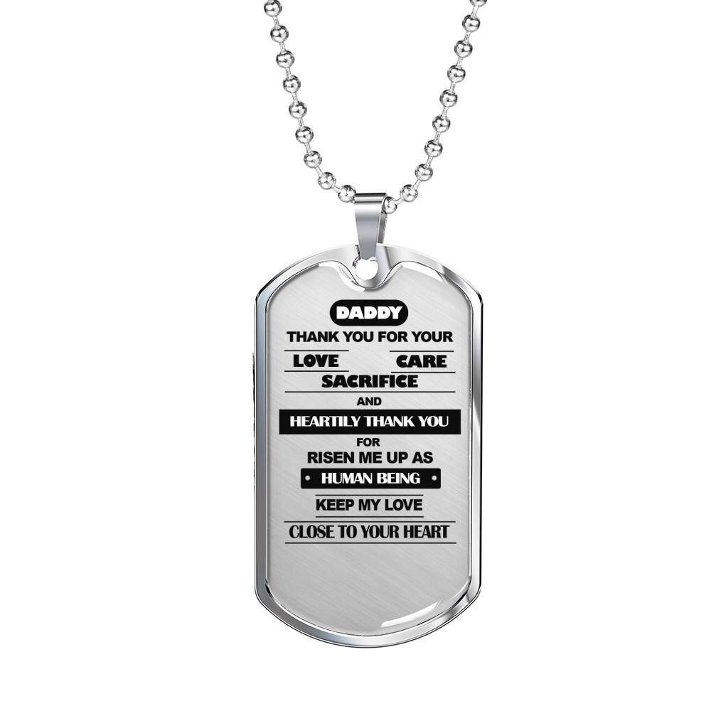 Dad Dog Tag Father's Day Gift, Thanks For Your Love Care Sacrifice Dog Tag Military Chain Necklace For Dad