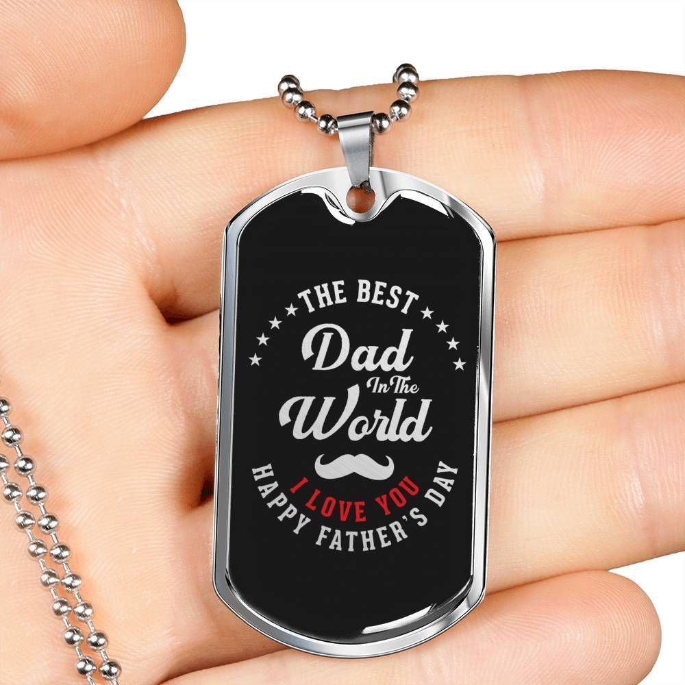 Dad Dog Tag Father's Day Gift, The Best Dad In The World Dog Tag Military Chain Necklace For Dad Dog Tag-1