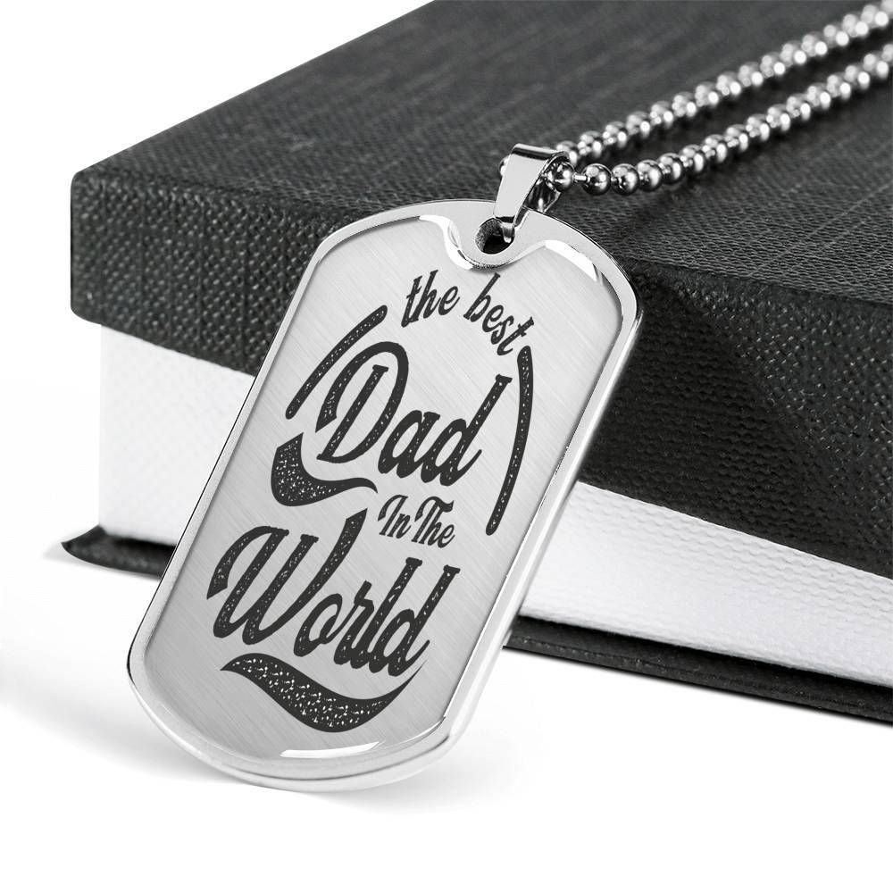 Dad Dog Tag Father's Day Gift, The Best Dad In The World Dog Tag Military Chain Necklace For Dad Dog Tag-2