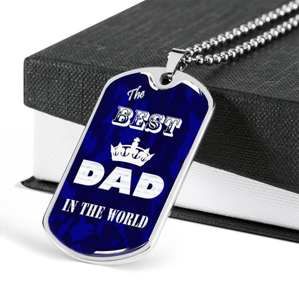 Dad Dog Tag Father's Day Gift, The Best Dad In The World Dog Tag Military Chain Necklace For Dad Dog Tag-3