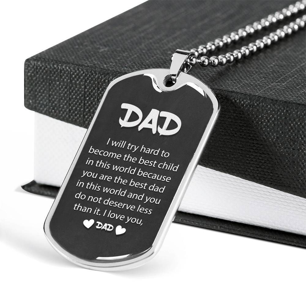 Dad Dog Tag Father's Day Gift, The Best Dad In The World Dog Tag Military Chain Necklace Gift For Men