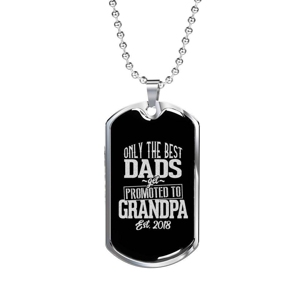Dad Dog Tag Father's Day Gift, The Best Dad Promoted To Grandpa Dog Tag Military Chain Necklace