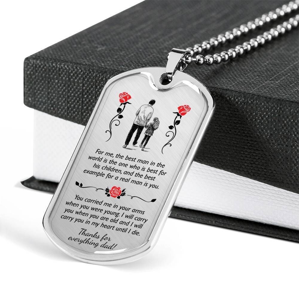 Dad Dog Tag Father's Day Gift, The Best Man In The World Dog Tag Military Chain Necklace Gift For Dad
