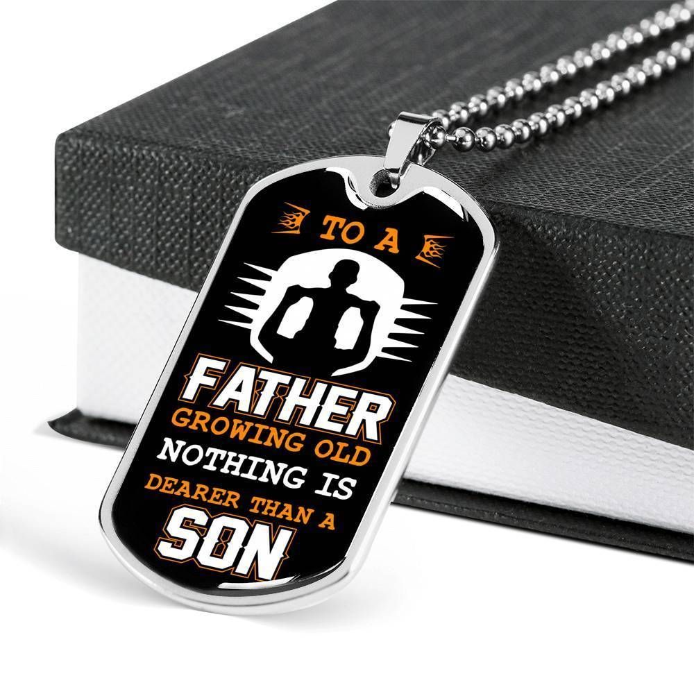 Dad Dog Tag Father's Day Gift, To A Father Growing Old Dog Tag Military Chain Necklace For Dad Dog Tag