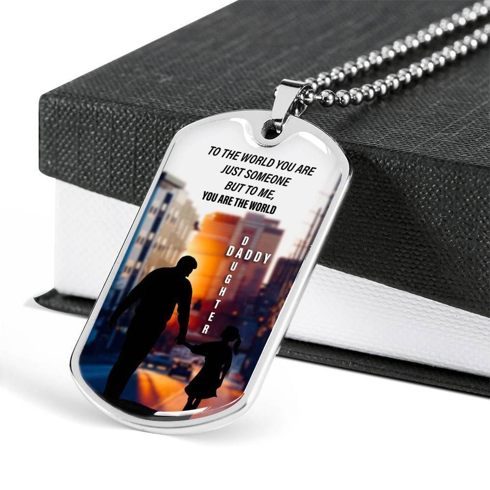 Dad Dog Tag Father's Day Gift, To Me You Are The World Dog Tag Military Chain Necklace For Dad
