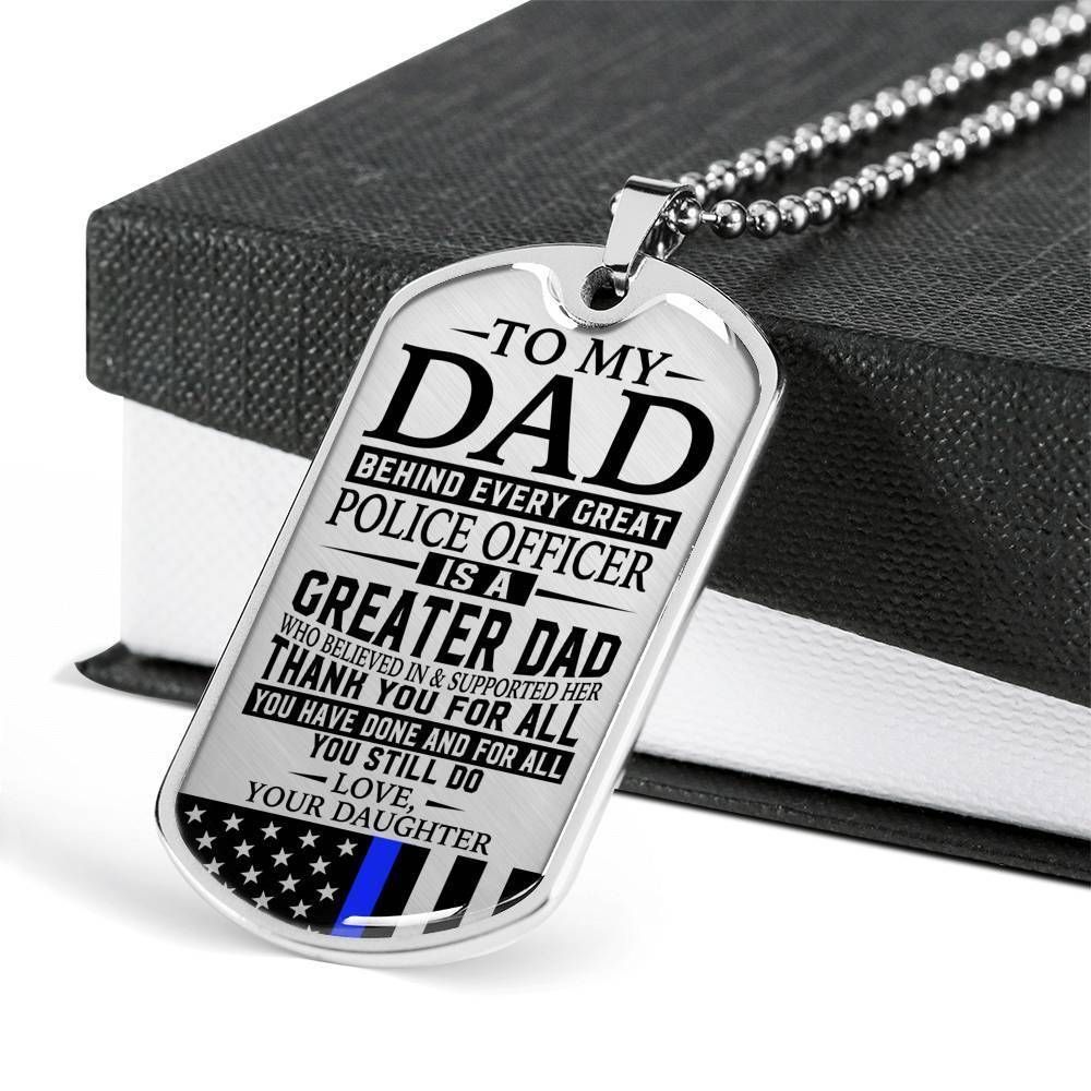 Dad Dog Tag Father's Day Gift, To Police Officer Thank You For All You Do Dog Tag Military Chain Necklace Gift For Dad