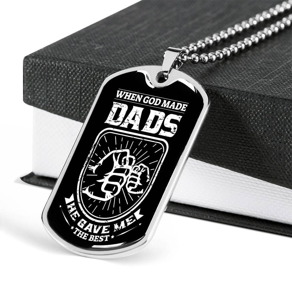 Dad Dog Tag Father's Day Gift, When God Made Dads Dog Tag Military Chain Necklace Gift For Dad