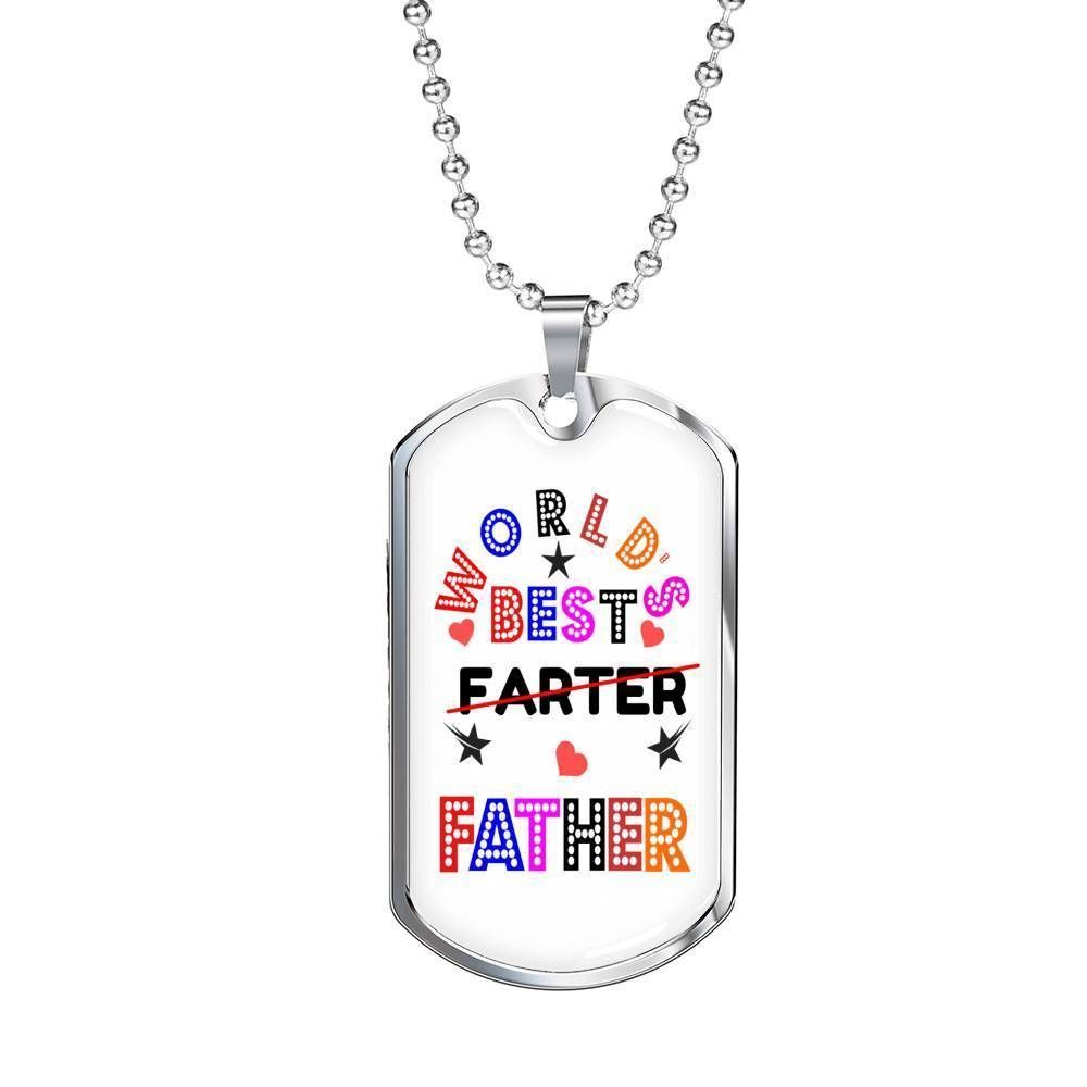 Dad Dog Tag Father's Day Gift, World's Best Farter I Mean Father Dog Tag Military Chain Necklace