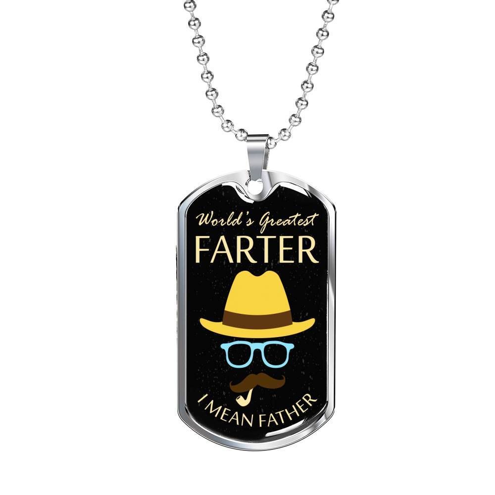 Dad Dog Tag Father's Day Gift, World's Greatest Farter I Mean Father Dog Tag Military Chain Necklace For Dad