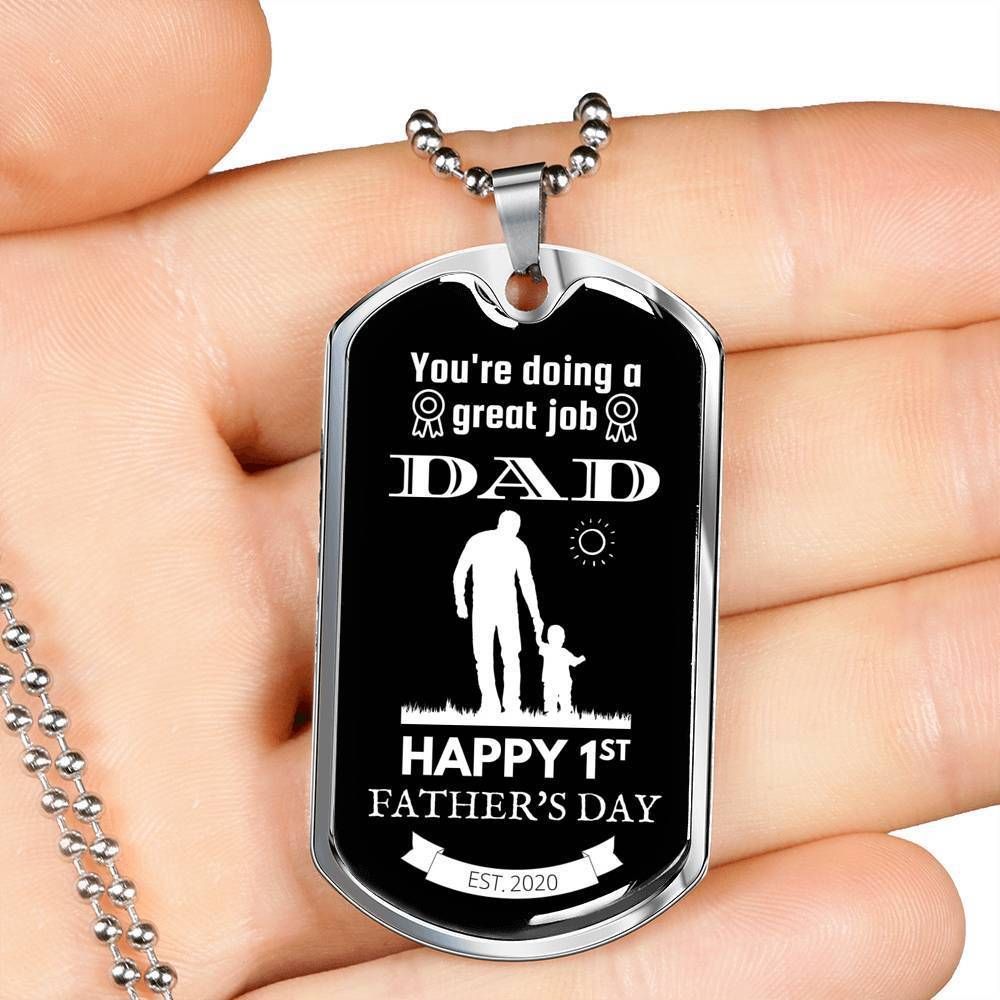 Dad Dog Tag Father's Day Gift, You're Doing A Great Job Dog Tag Military Chain Necklace Gift For Dad