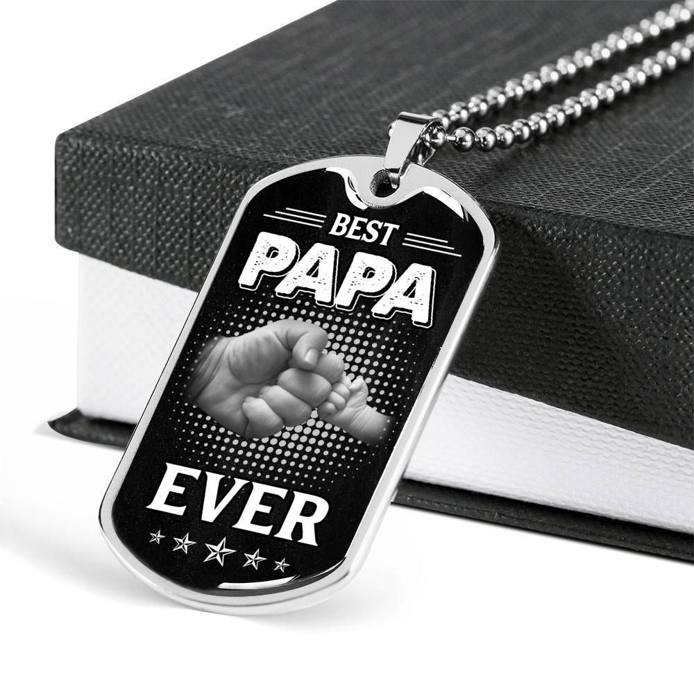 Grandfather Dog Tag, Custom Best Papa Ever Dog Tag Military Chain Necklace Gift For Dad Dog Tag