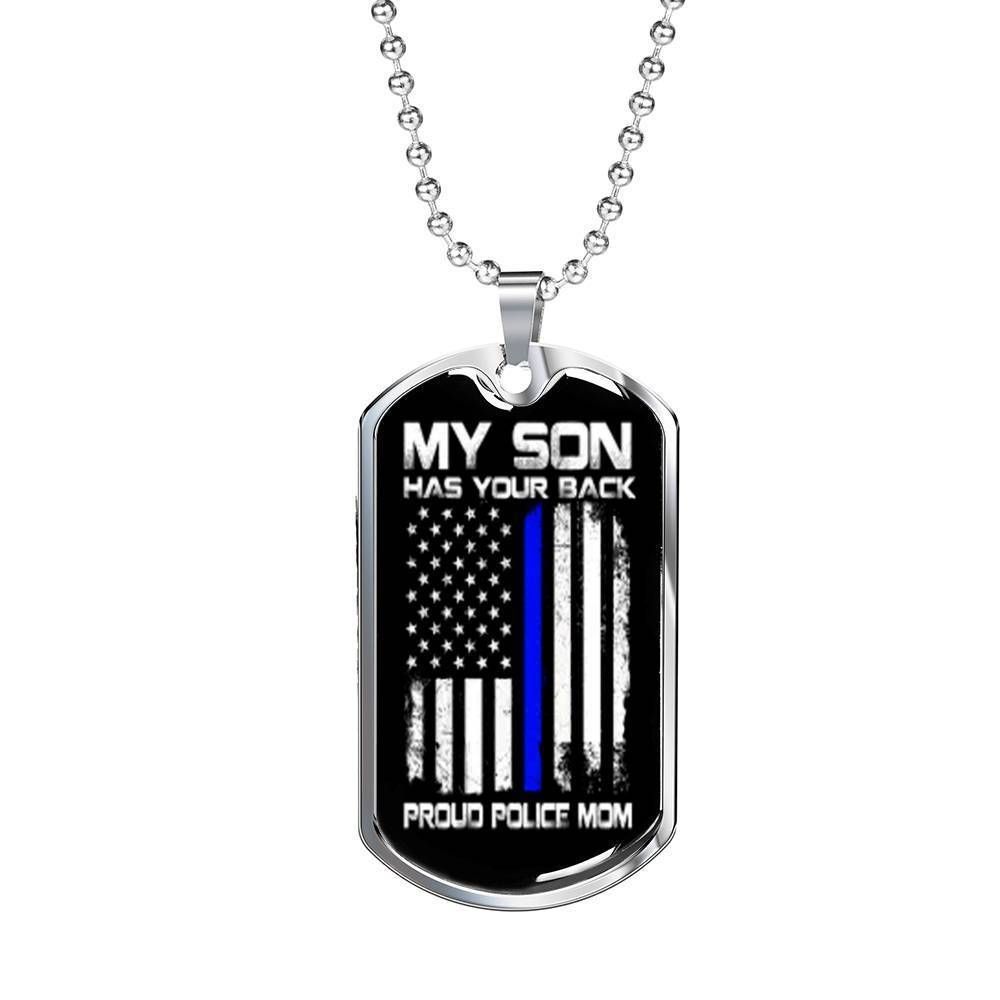 Mom Dog Tag Mother's Day Gift, Proud Police Mom Silver Dog Tag Military Chain Necklace Gift Ideas