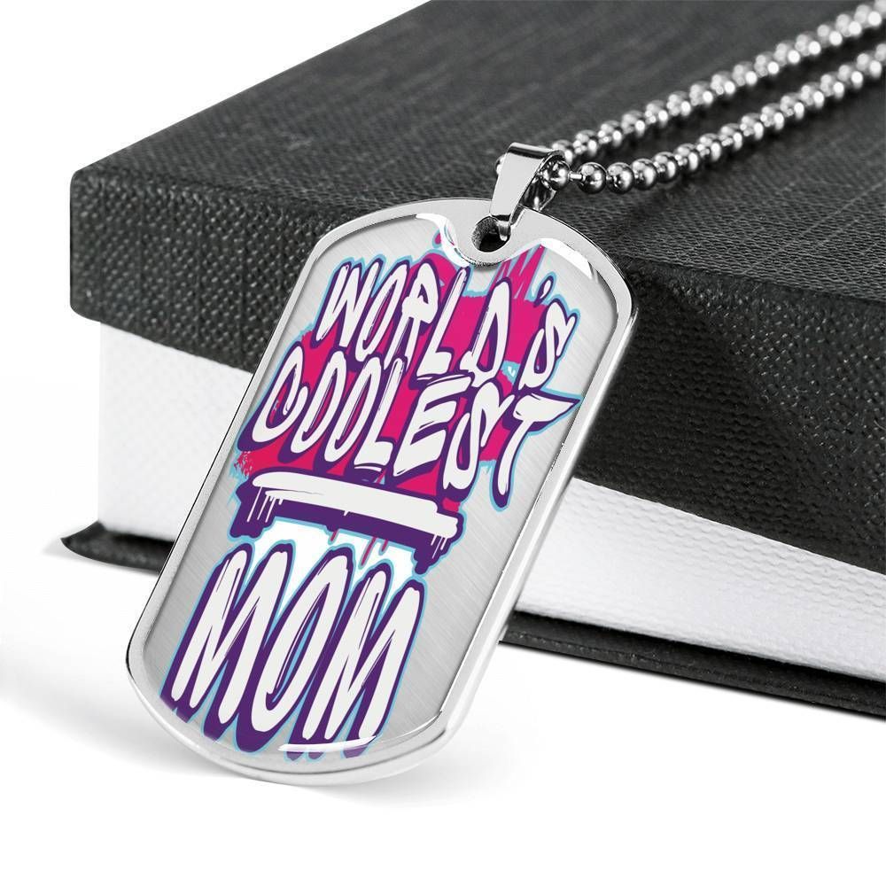 Mom Dog Tag Mother's Day Gift, World's Doolest Mom Dog Tag Military Chain Necklace For Men