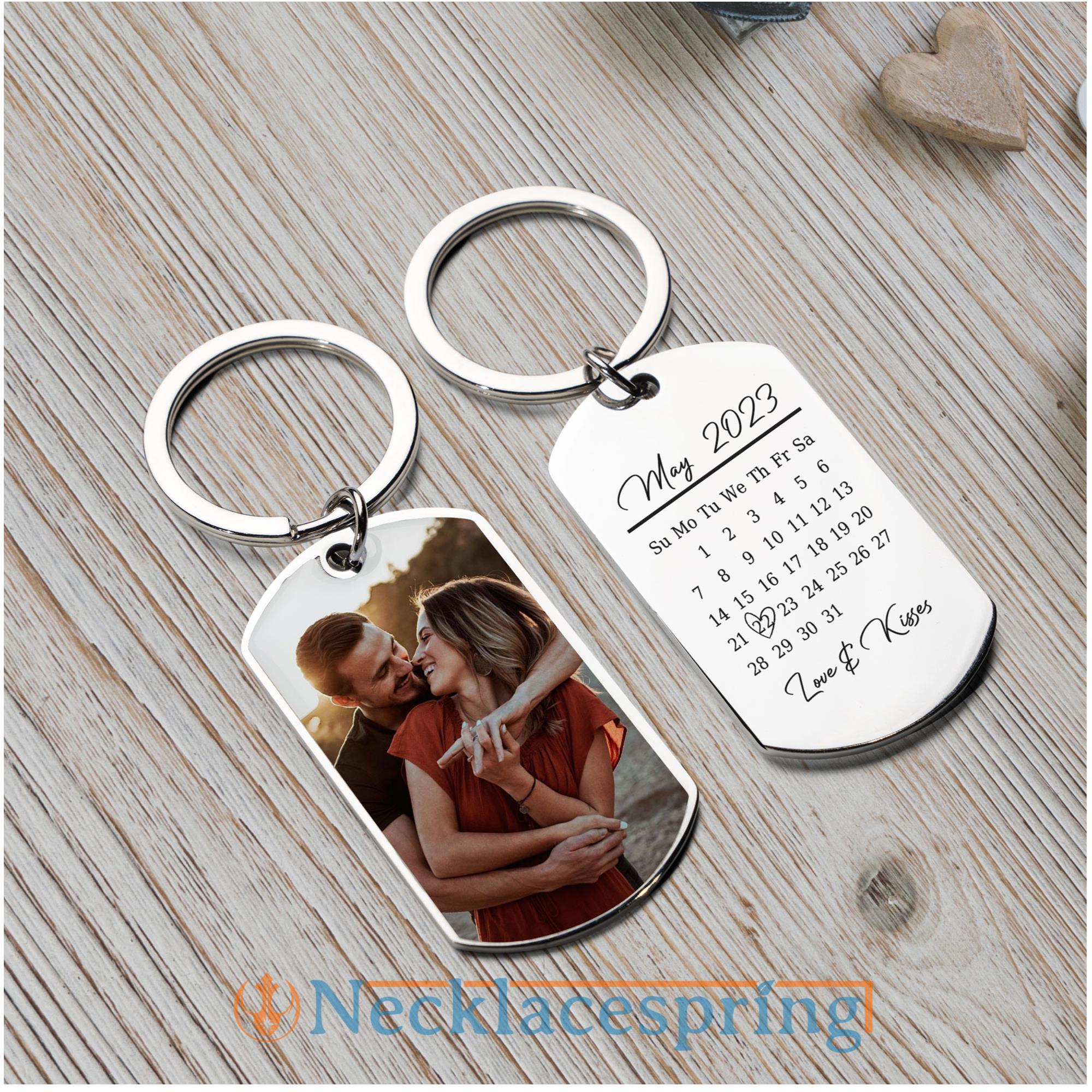 Custom Photo Keychain Calendar May Engraved Keychain Tag Personalized Metal Keychain  Gift For Newly Married Couples - Necklacespring