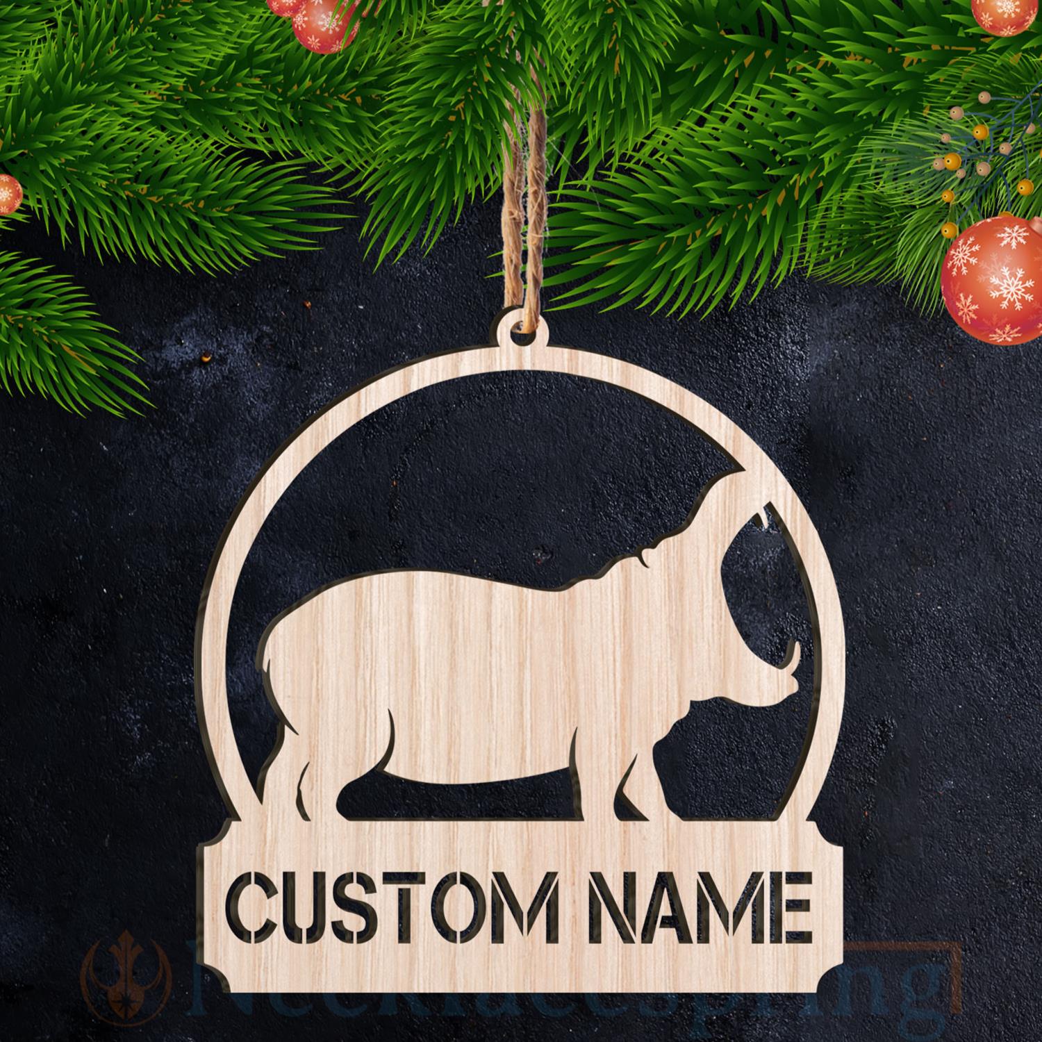 Hippopotamus Ornament, Wooden Christmas Ornaments, Personalized