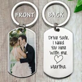 Custom Photo Keychain, Drive Safe Keychain, I Need You Here With Me, Picture Keychain, Gift For Long Distance Boyfriend, Personalized Metal Keychain For Girlfriend