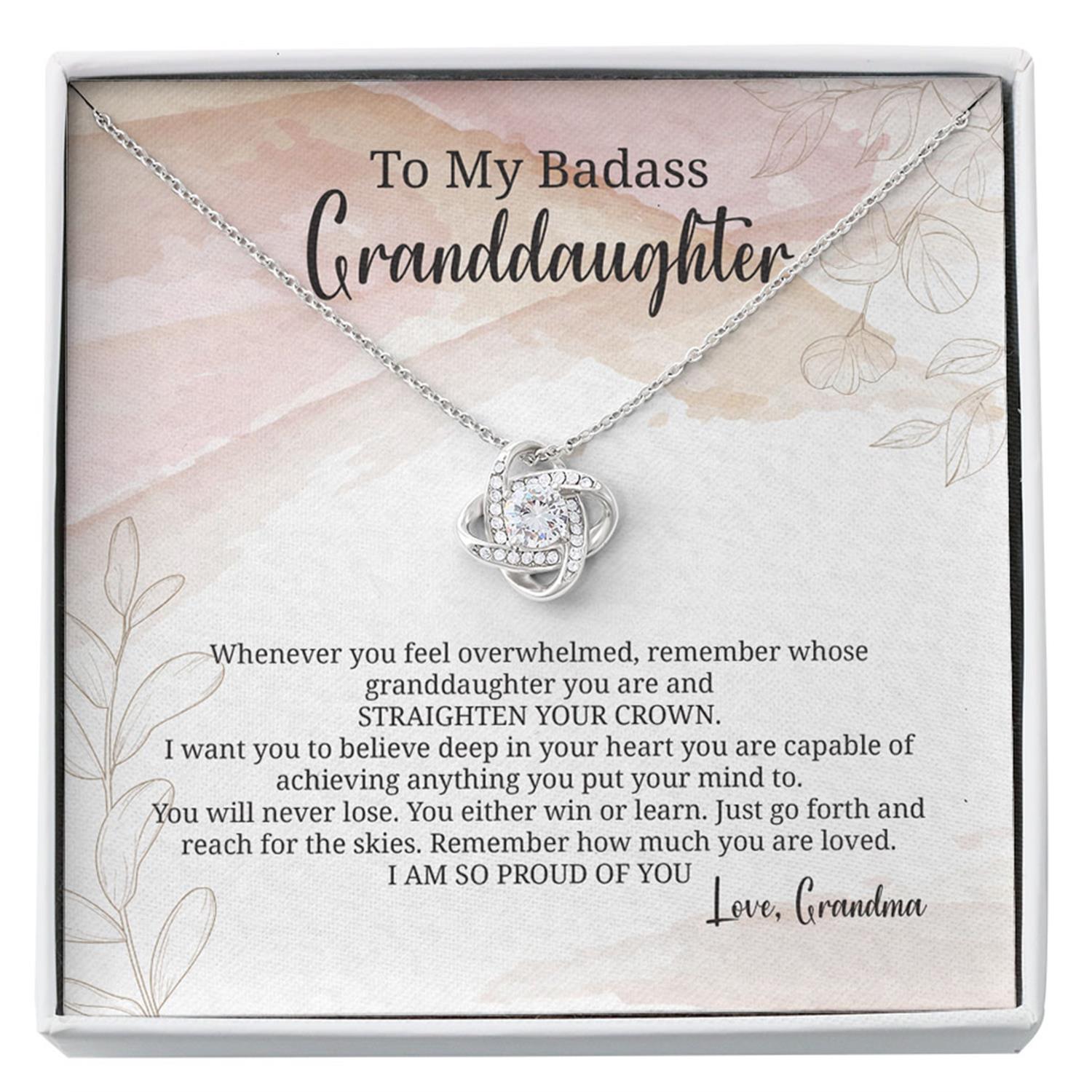 Granddaughter Necklace Gifts, Badass Overwhelmed Straighten Crown Believe Achieve Proud Custom Necklace