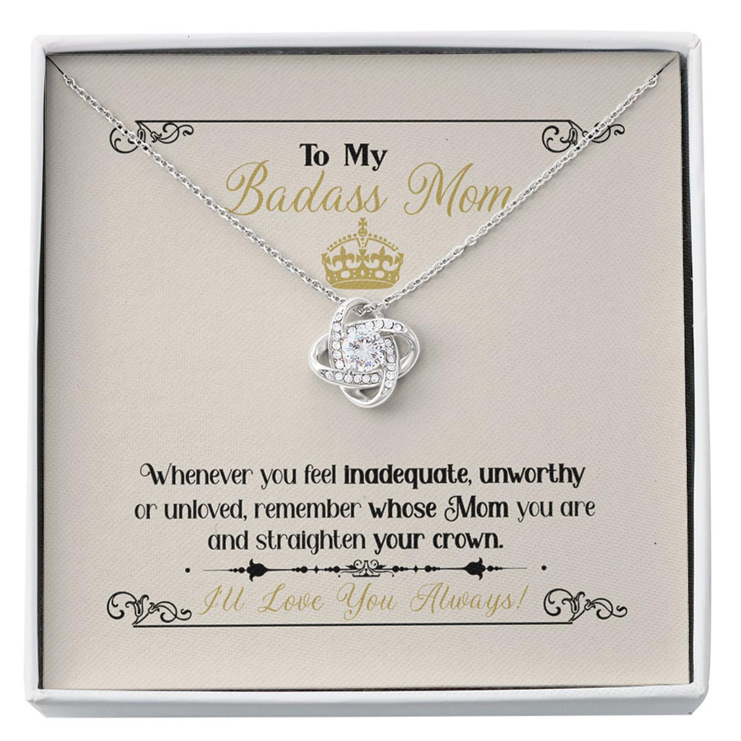 Mom Necklace, To My Badass Mom Crown Heart Necklace Gift Custom Necklace