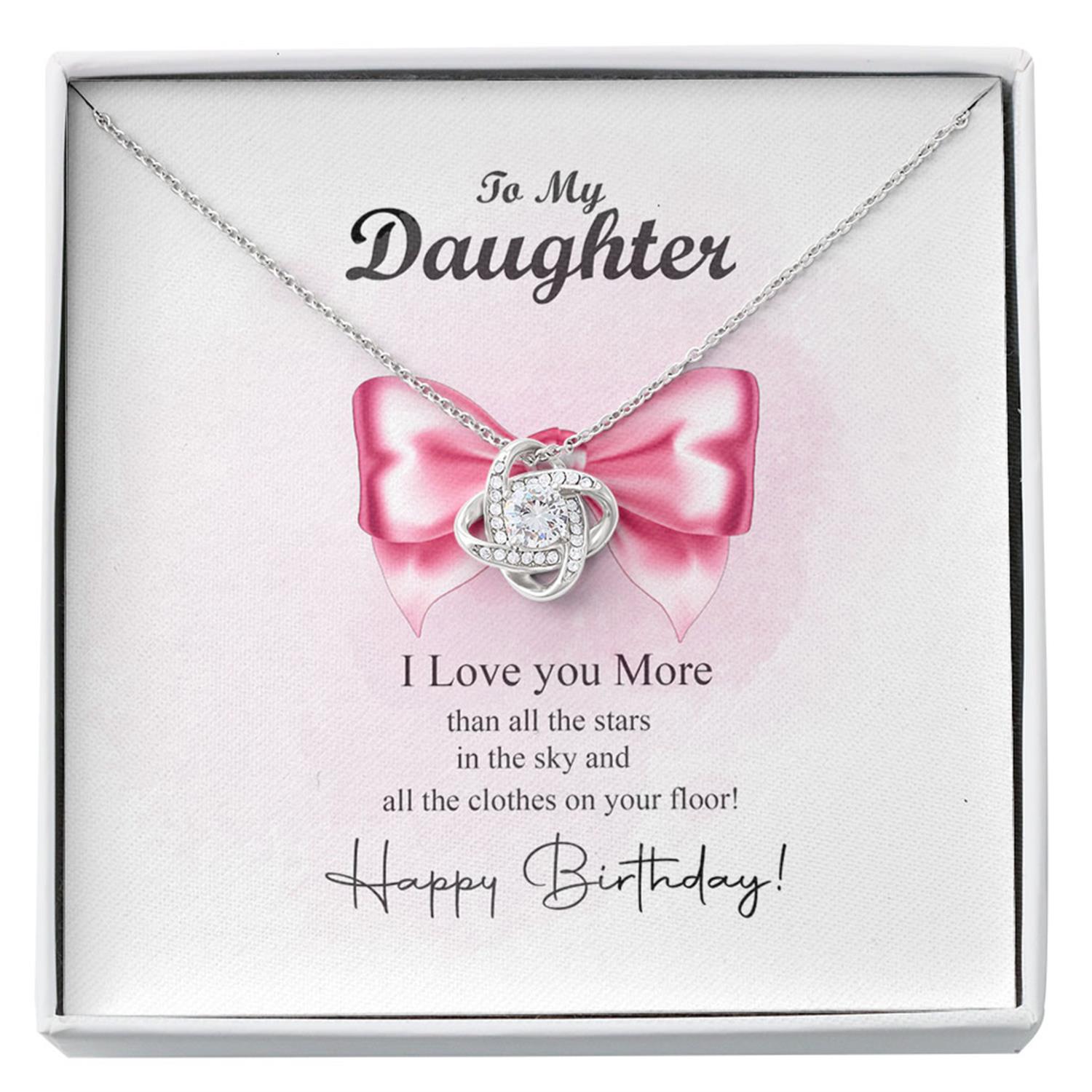 Daughter Neckalce, Daughter Birthday Gift Love You More Sparkle Ribbon Custom Necklace