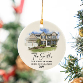 Custom Watercolor House Ornament, Personalized Home Christmas Ornament, Personalized Christmas Ornament Gift, Housewarming
